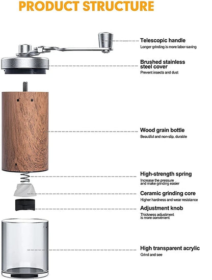 Coffee Bean Grinder Portable Wood Grain